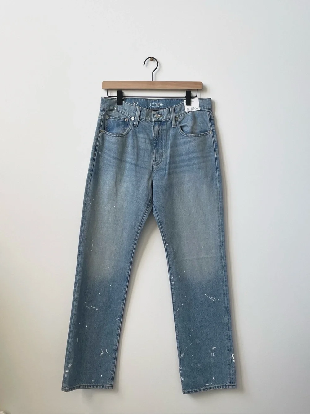 J. Crew Slouchy-straight Jeans with Paint Splatter in Ice Blue Wash Size 27